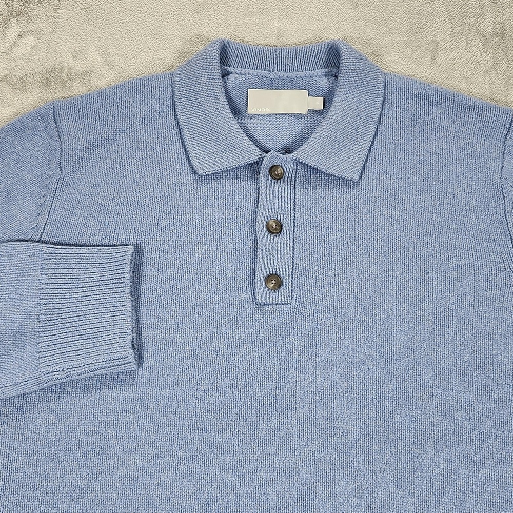 Vince Sweater Mens XL Blue Wool Cashmere Polo‎ Collar Long Sleeve Knit Pullover